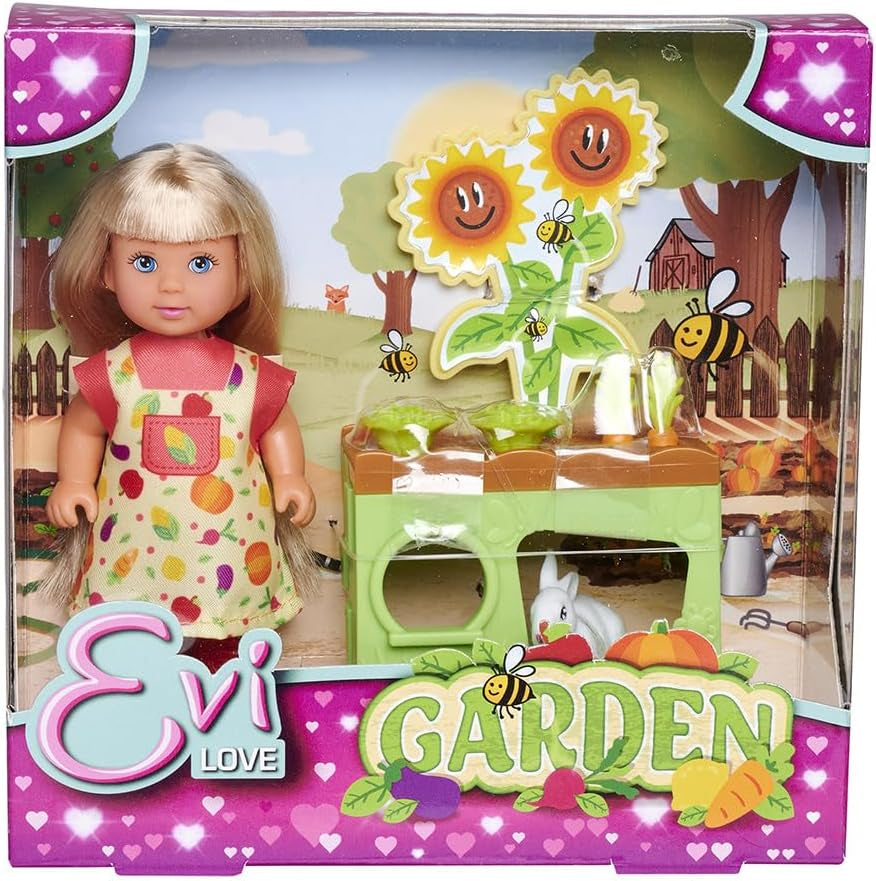 Simba Evi Love Garden, poupée dans le jardin avec des betteraves et des pierres précieuses pour les enfants, y compris un petit jouet, poupée de jeu 12 cm, à partir de 3 ans
