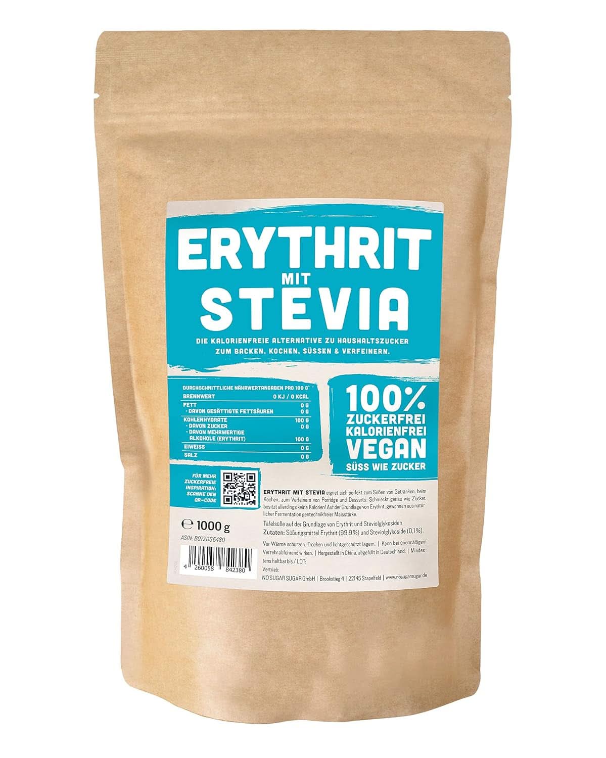Erythritol + Stevia Substitut de sucre naturel sans calories 1:1, 1 Kg Édulcorants Naty Shop