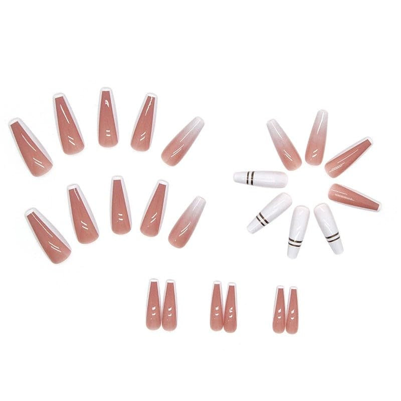 24 pcs French Press On Long Nails Cercueil Blanc Ongles Artificiels Ombre Rose Nude Adhésif Ongles Acrylique Ongles Ensemble Ongles Conseils Pour Femmes Printemps Été Accessoires Ongles