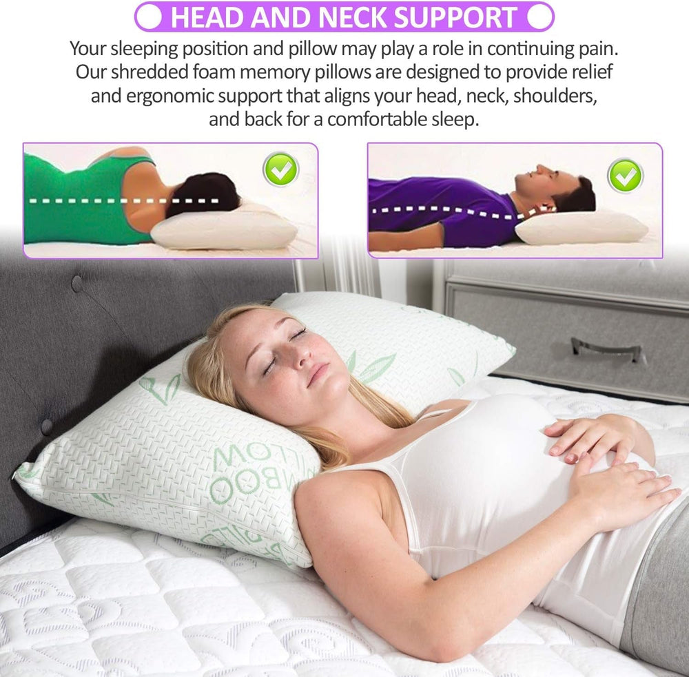 Lot de 2 oreillers en bambou King Size – Oreiller de lit réglable en mousse à mémoire de forme déchiquetée – Dos, ventre, dormeur latéral, housse amovible, alternative rafraîchissante au duvet d'hôtel, King (lot de 2) Naty Shop Oreillers standard