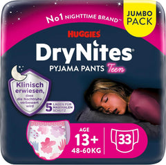 Huggies Drynites Nachtwindeln Bei Bettnässen, Für Mädchen Ab 13 Bis Ca. 17 ans (48-60 KG), 33 pièces (3X11), Jumbo-Monatspack, Diaper-Pants XL Accessoires Alimentation et allaitement Baby Naty Shop