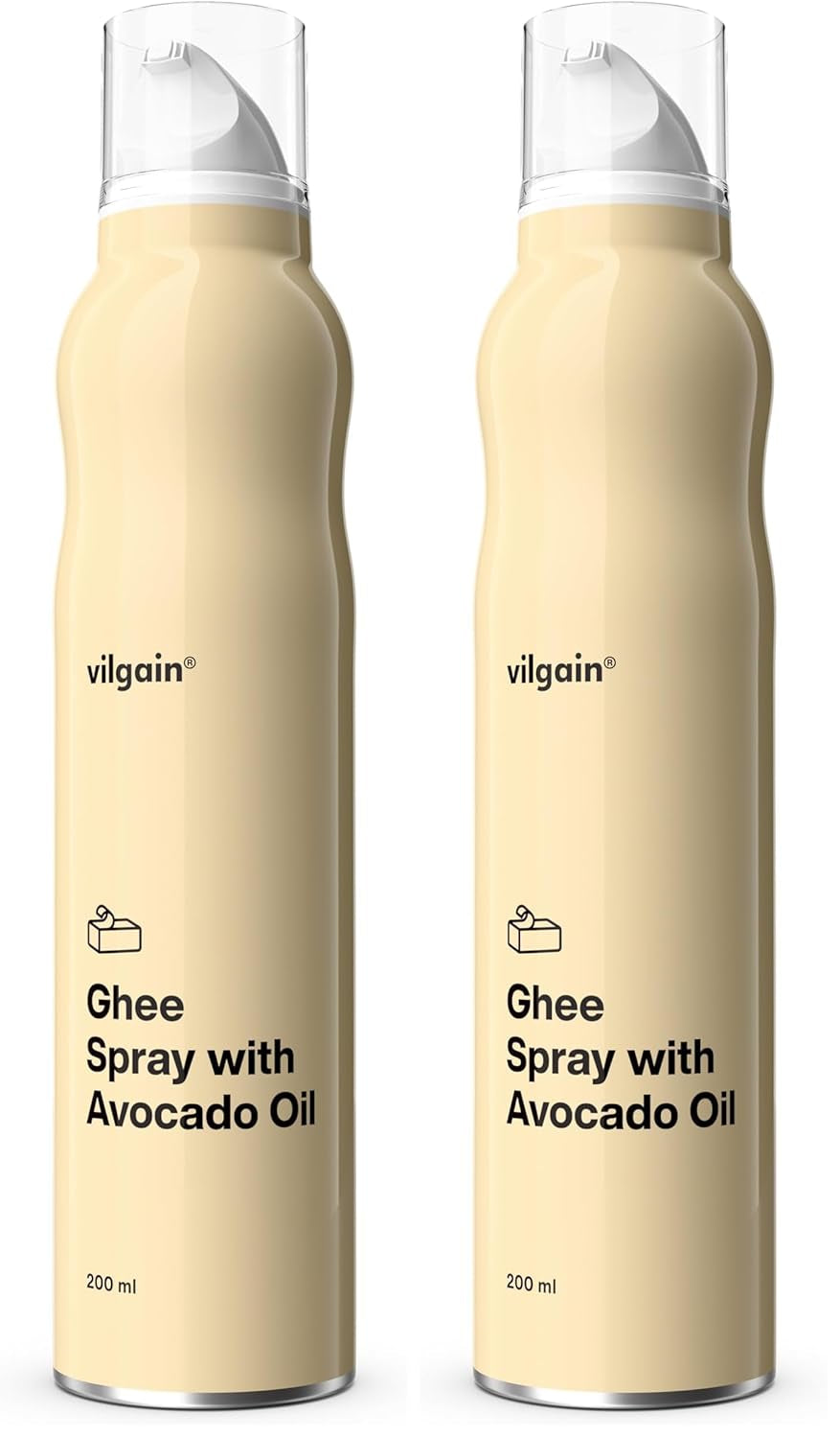 Vilgain Ghee Spray avec huile d'avocat | Sans lactose, pour la cuisine et les repas | Point de température 195°C, herzgesund, certifié BRC | Idéal pour les personnes sensibles au lactose Geschmacks-Harmonie, 200ml