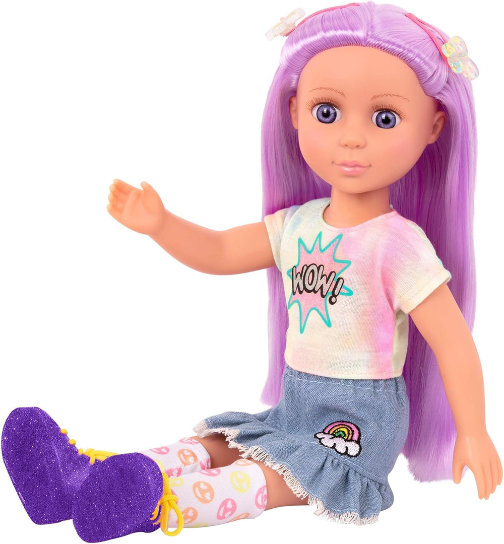 Glitter Girls - Luma - 36 cm Bewegliche Modepuppe - Lila Haare & einzigartige lila Augen - Haarverlängerung, Schleife, Clips & Buntes Outfit - 36 cm Puppen & Zubehör - 3 Jahre +