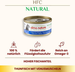 Almo Nature HFC Hrană umedă naturală pentru pisici - Ton cu scoici, pachet de 24 (24 x 70g)
