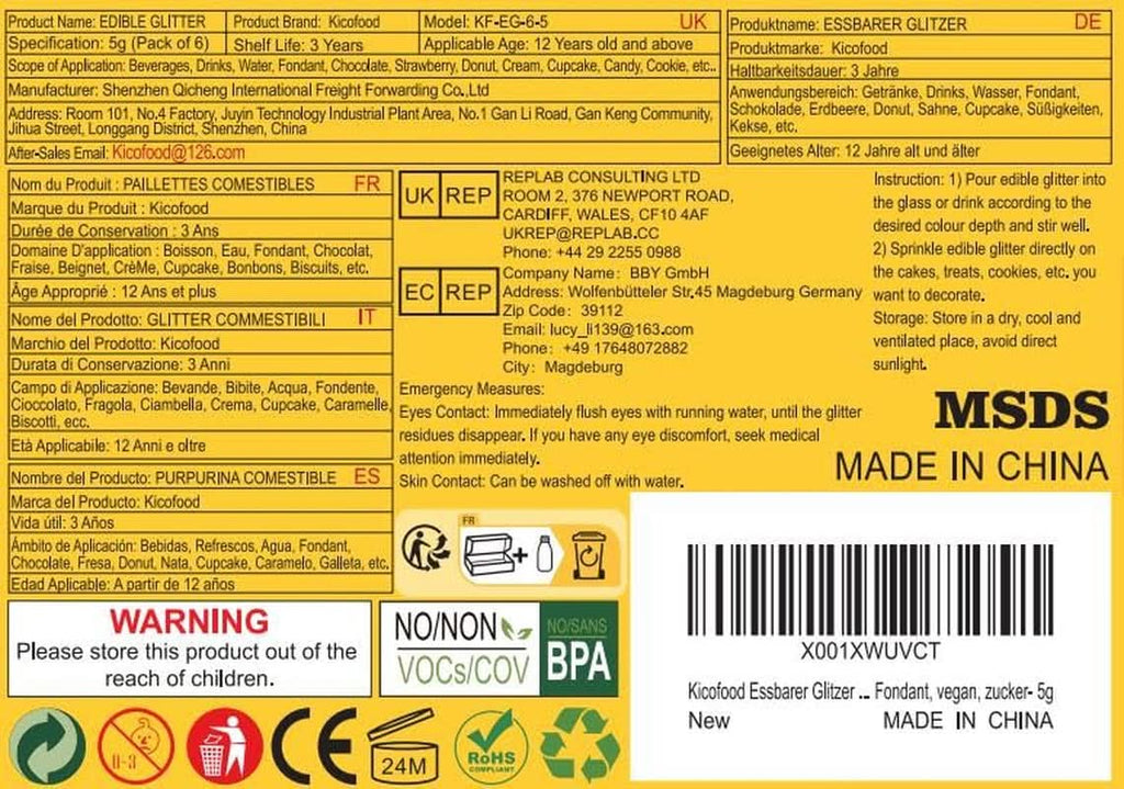 Glitter comestibil, set 6 nuante, 5 grame Glitter Naty Shop