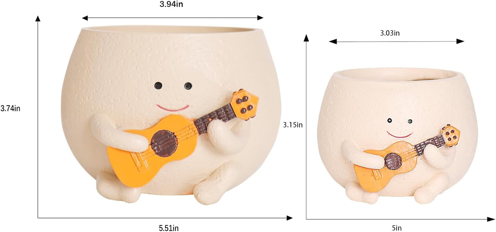 Smiley Face Pots de fleurs Tête de résine mignonne Collier de perles Pot de fleur Guitare unique Intérieur Extérieur Succulent Pot de fleur Idée cadeau pour maman