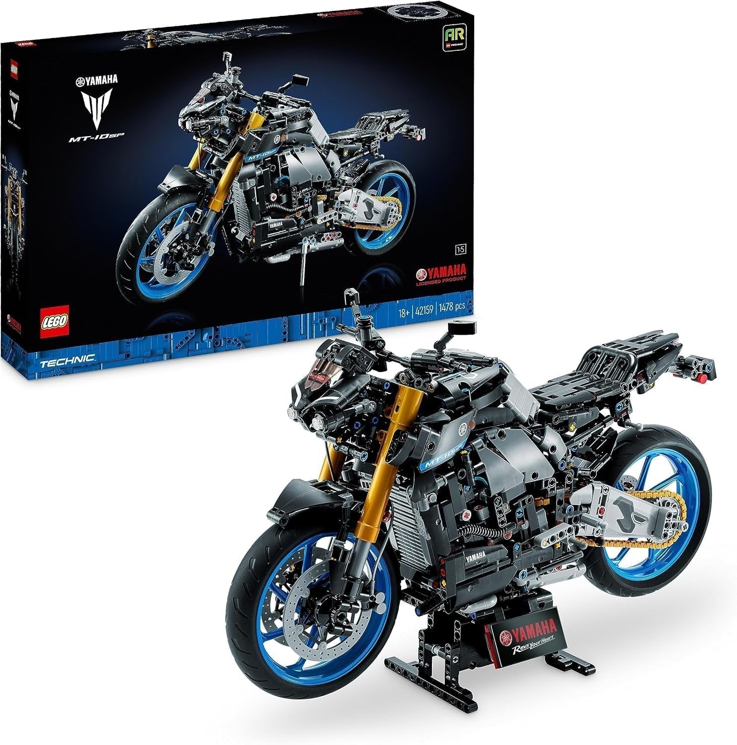 LEGO 42159 Technic Yamaha MT-10 SP Kit de modèle de moto pour adultes, modèle de véhicule authentique à moteur 4 cylindres, direction fonctionnelle et application AR, cadeau pour hommes et femmes Kits de construction Besuche den LEGO-Store Technic Yamaha