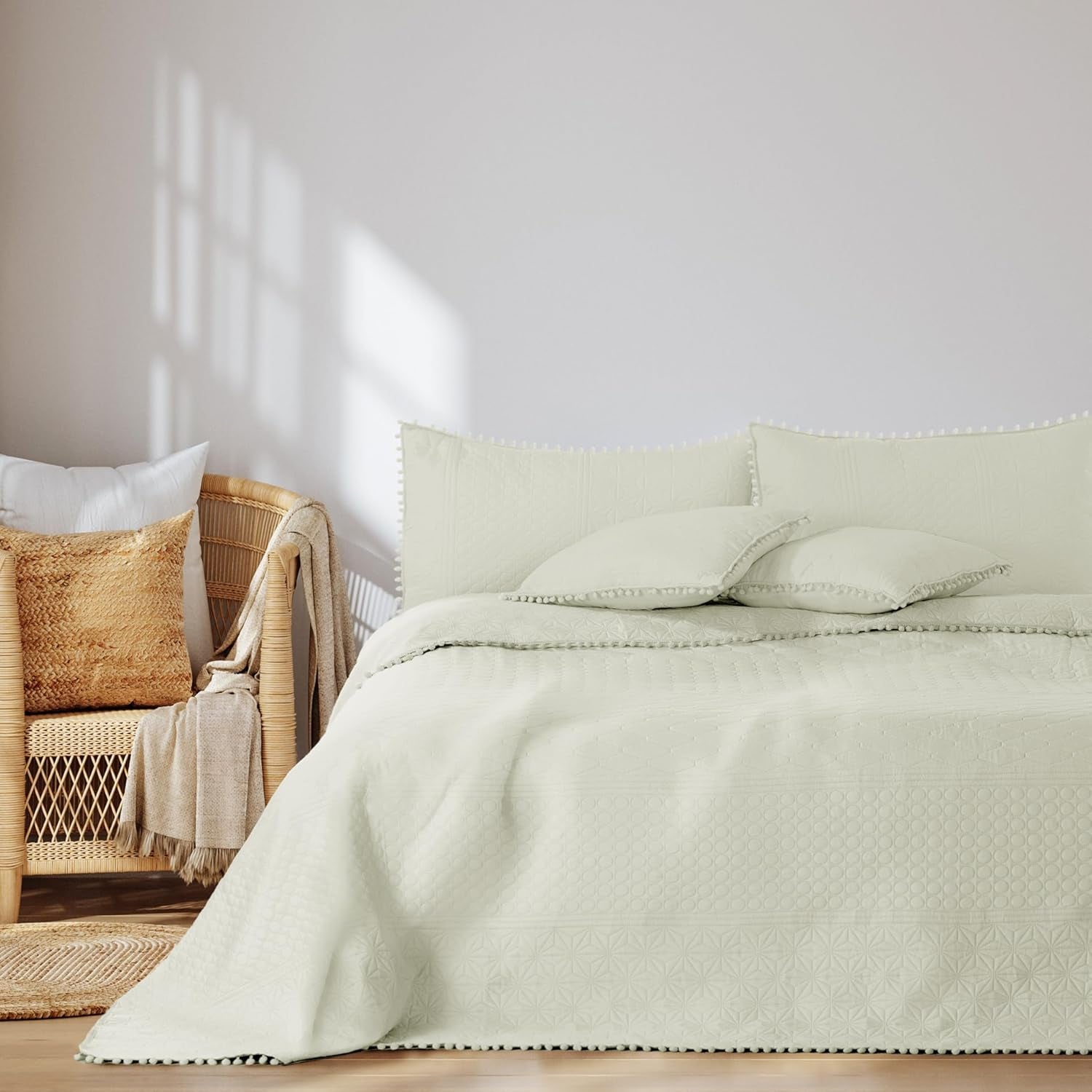 Ameliahome Couvre-lit avec pompons 220X240 Cm Couvre-lit double face matelassé par ultrasons Polyester Meadore Gris Lits et couvertures Besuche den AmeliaHome-Store Crème Meadore 240X260 Cm