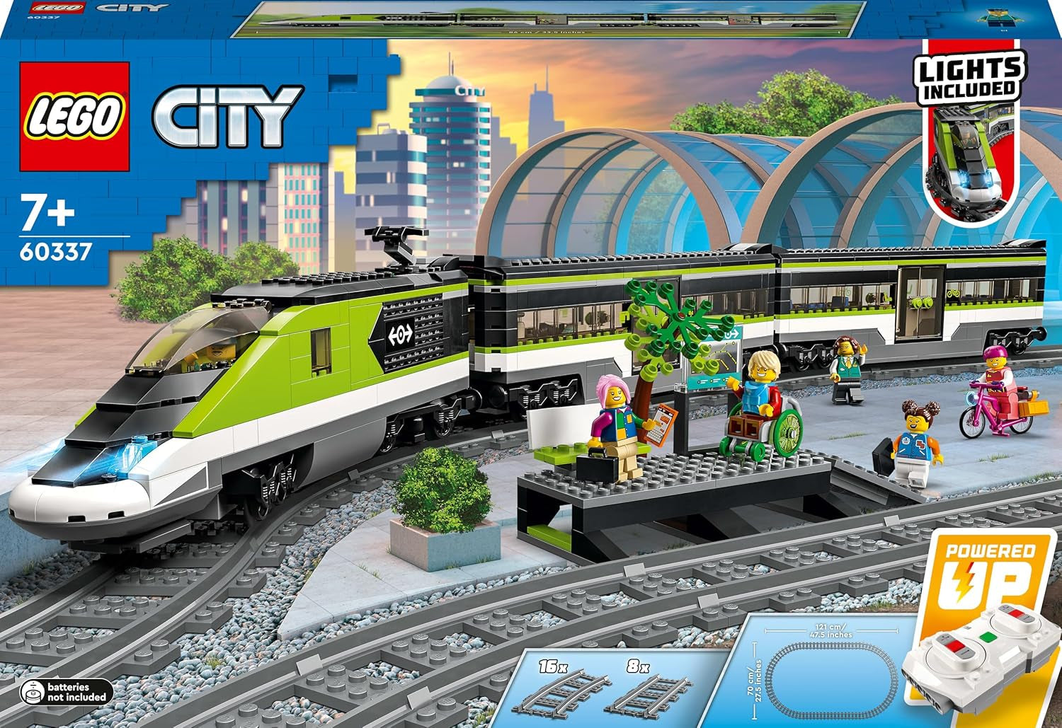 Train express de passagers LEGO City, ensemble de train télécommandé, jouet ferroviaire avec phares, 2 wagons et 24 éléments de voie, cadeau pour enfants, garçons et filles 60337 Ensembles de construction Besuche den LEGO-Store