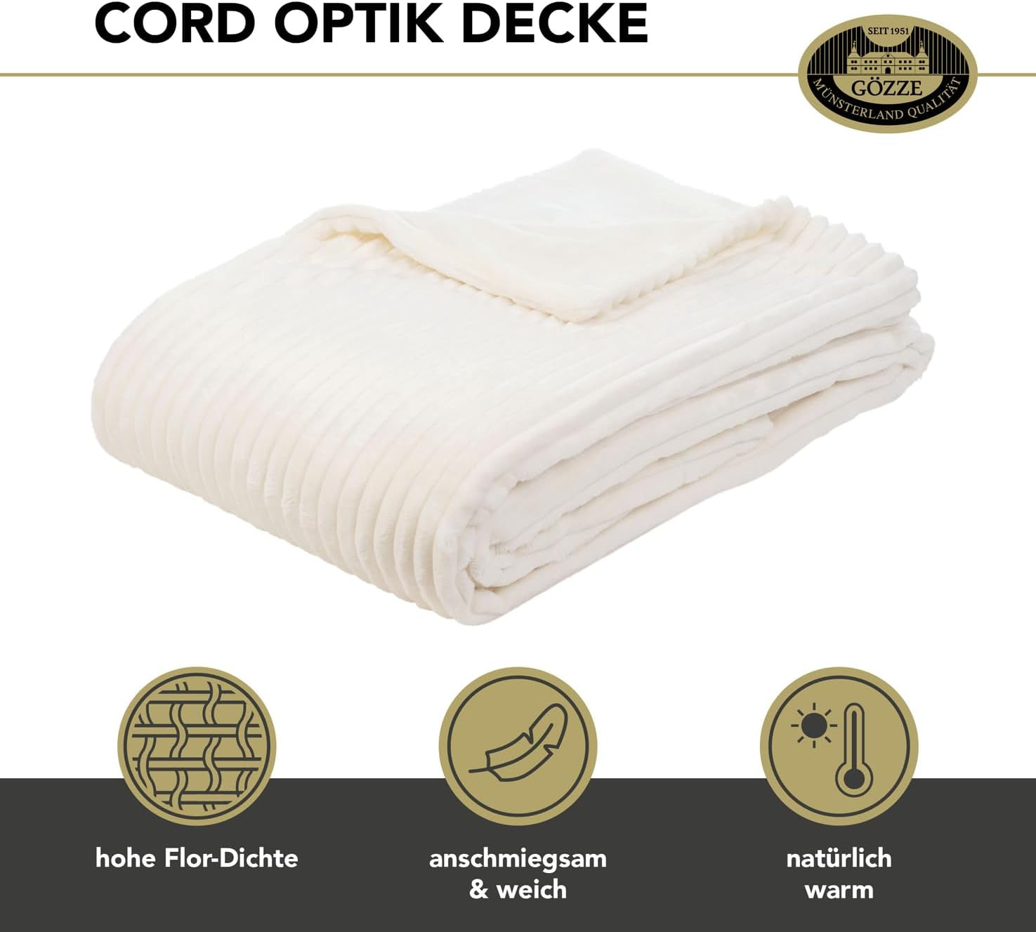 Tapis de salon Gözze aspect velours, 150 X 200 cm, laine blanche, 40067-00-150200 Lits et couvertures Besuche den Gözze-Store