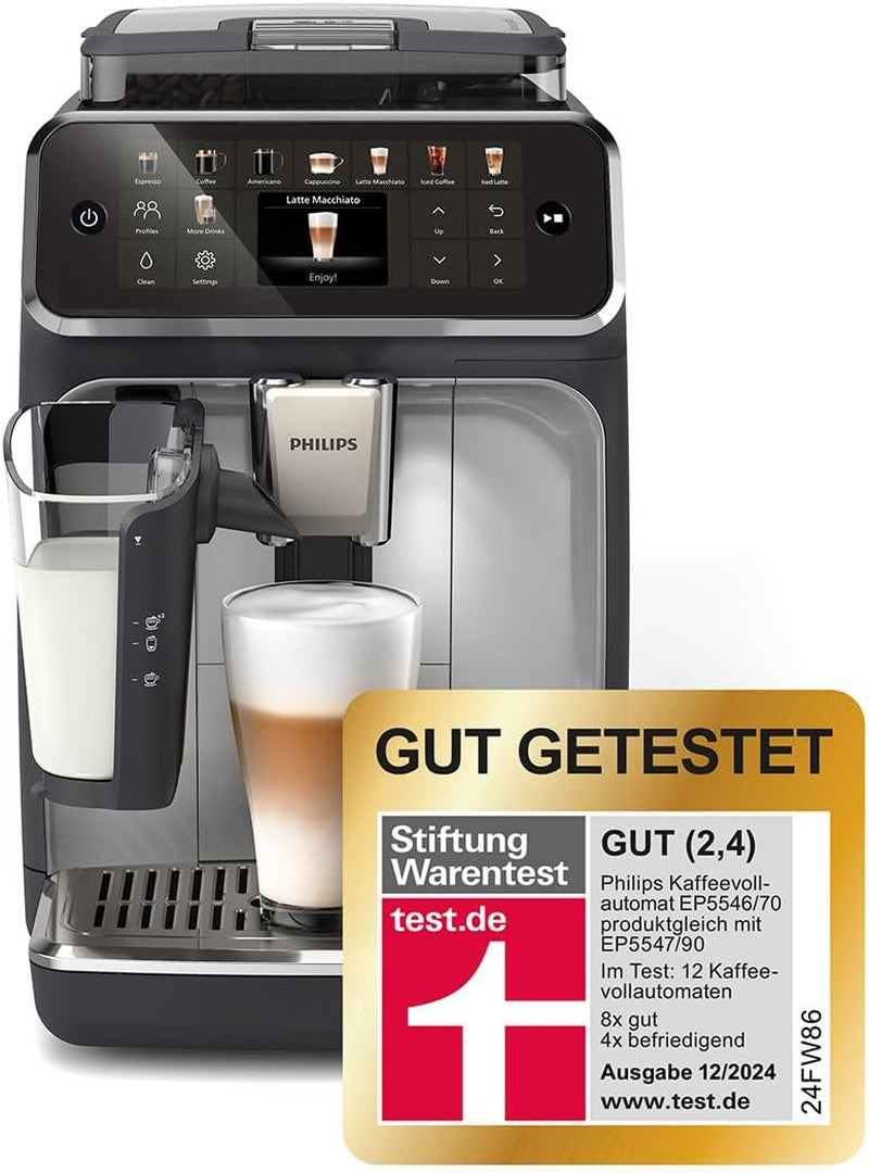 Machine à expresso Philips série 5400 – Profitez de 12 boissons, LatteGo à nettoyage rapide, écran TFT intuitif, réglages de café personnalisables, design de cuisine haut de gamme (EP5441/50)