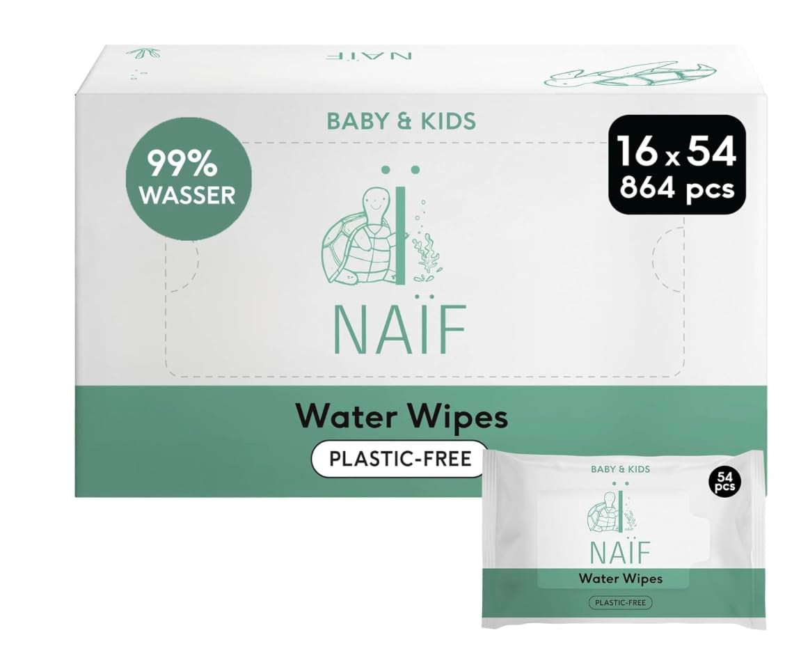 Naïf Lingettes Bébé Sans Plastique 432 Pièces (Pack de 8 x 54 Lingettes) - Soin des Fesses, du Corps et du Visage de Bébé - 99% d'eau - 0% Parfum & Alcool - Boîte de Lingettes Humides Durables, Eucalyptus Sensible