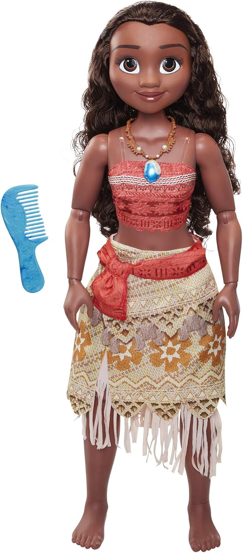 Disney Princess Vaiana, grande poupée de jeu de Jakks Pacific de 80 cm, jolie poupée, avec une brosse à la main dans ses serrures bien fermées, pour un vêtement inspiré du film, porte-clés avec crochets
