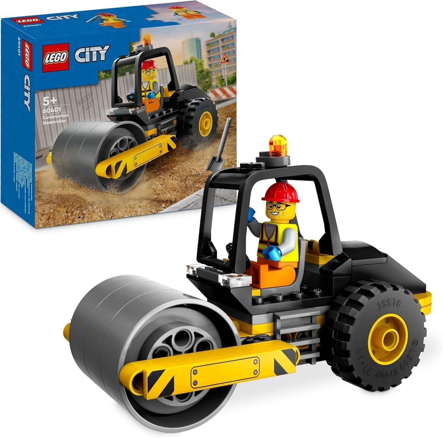 LEGO City Road Roller Véhicule de construction pour enfants de 5 ans Jouet à vapeur avec figurine d'ouvrier du bâtiment Expérience de jeu imaginative pour garçons et filles Petit cadeau amusant 60401 Ensembles de construction Beuche den LEGO-Store Single