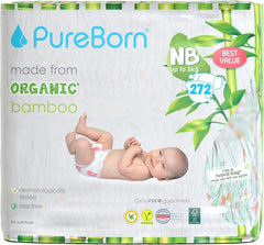 Couches en bambou biologique Pureborn Eco, taille nouveau-né (jusqu'à 5 kg), écologiques, hypoallergéniques, ultra douces, indicateur d'humidité, divers imprimés Mother and Baby Naty Shop Newborn (272 pcs)