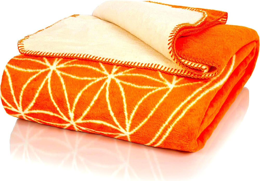 Glart Couverture confortable Fleur de Vie Rose-Écru XL, 150X200 Cm, extra moelleuse comme couverture de canapé, couverture de yoga, couverture de vie, jeté de canapé en peluche Lits et couvertures Glart Orange-Écru 150X200Cm