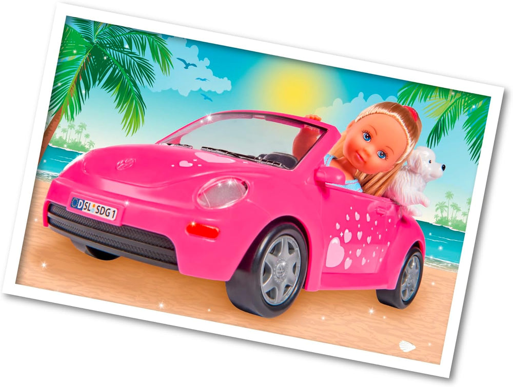 Simba 105731539 - Evi Love Beetle Evi's, Evi avec voiture, voiture : 22 cm, avec chien, poupée mannequin, 12 cm, pour enfants à partir de 3 ans