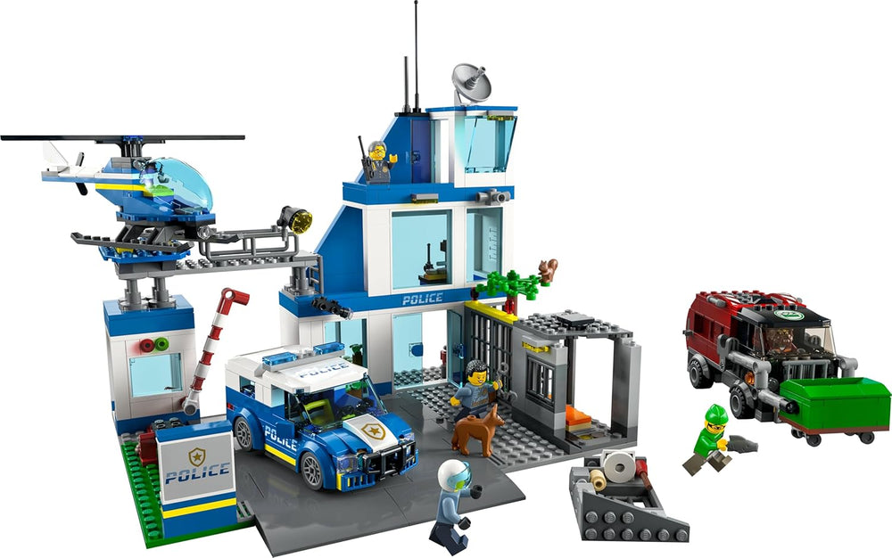 LEGO 60316 Le commissariat de police de la ville avec une voiture de police, une voiture et un hélicoptère, construit dans un bain avec 3 figurines, jeu de police pour garçons et filles à partir de 6 ans, jeu pour enfants