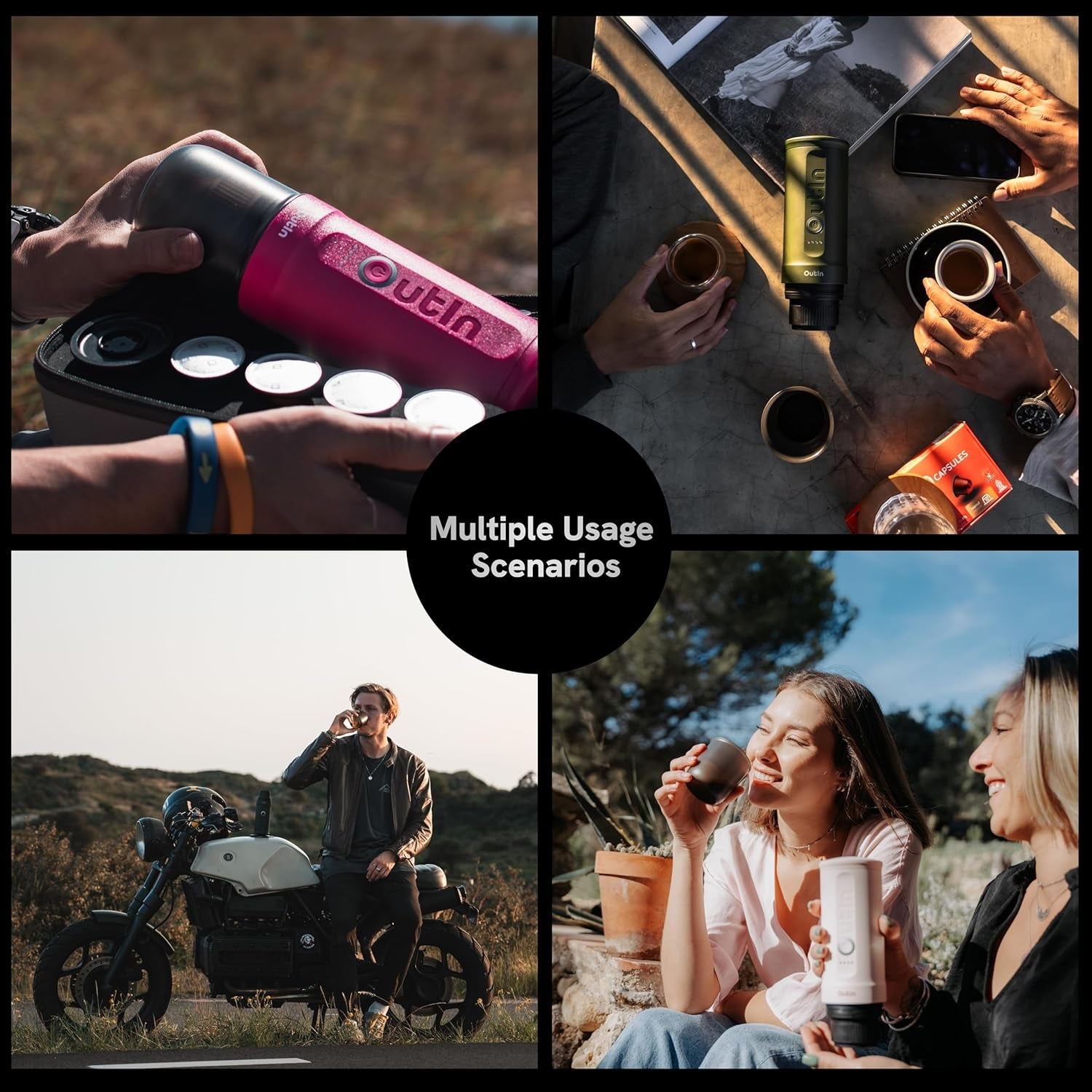 Machine à expresso électrique portable OutIn Nano, cafetière de camping, auto-chauffante USB-C, compatible avec le café moulu et les capsules NS