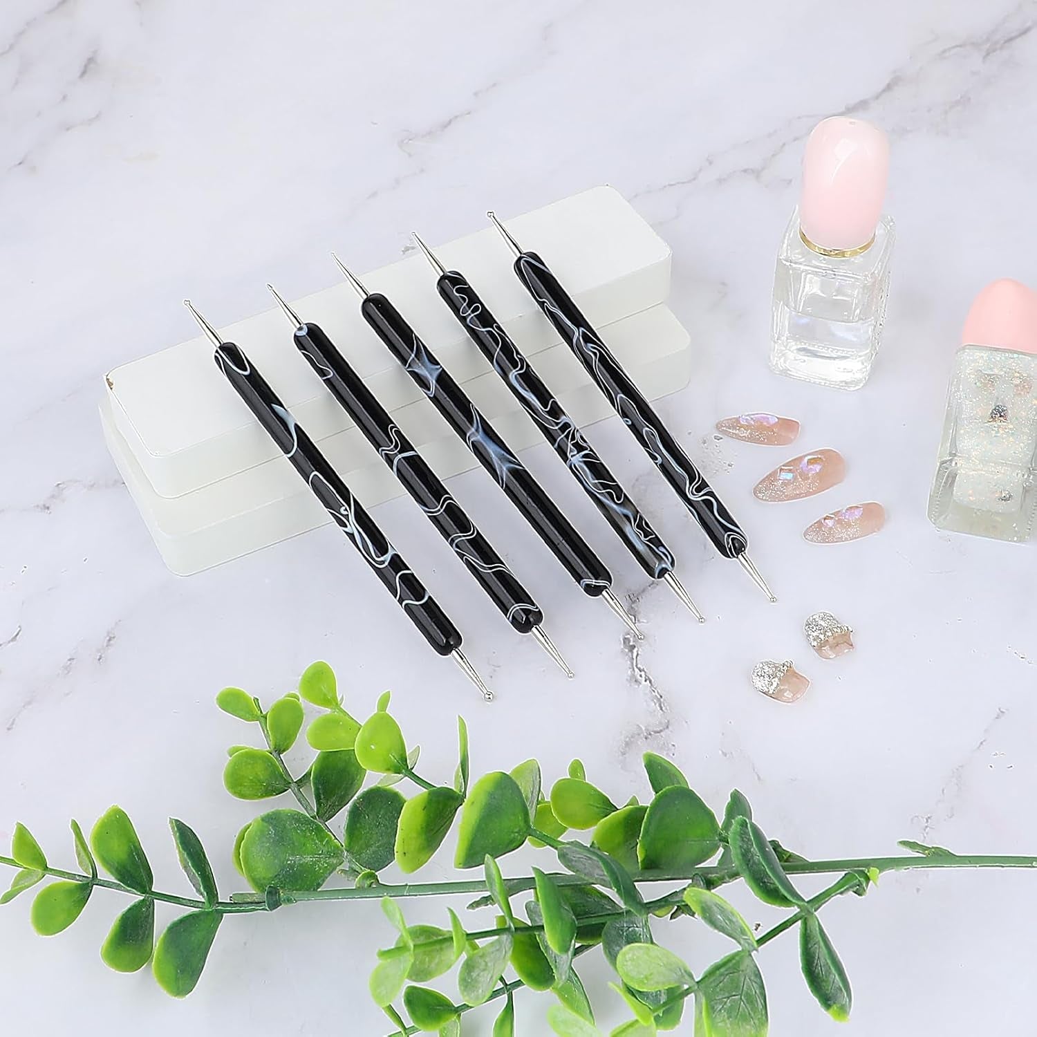 5 Stück Nail Design Dotting Tools Nagelkunst Werkzeug Nagelpunkt Pinsel Punktierung Stift Marbleizing Werkzeug Für Nagellack Maniküre, Schwarz