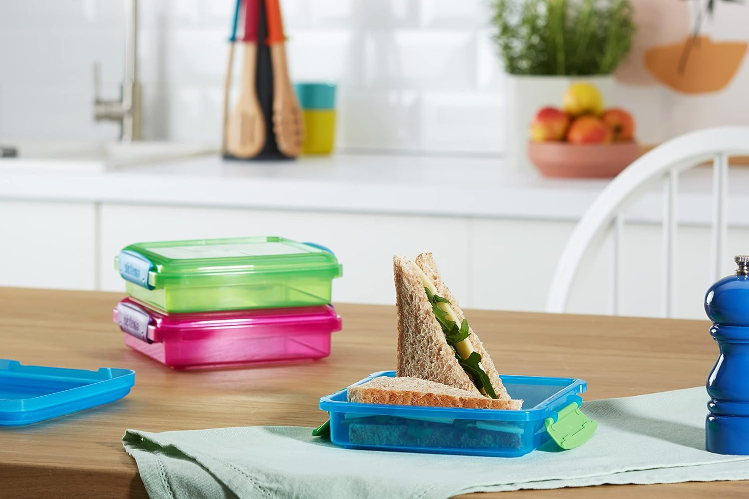 Système de boîte à sandwich pour boîte à lunch | 450 ml | boîte à lunch empilable et hermétique avec couvercle | pour enfants et adultes | sans BPA | couleurs mélangées | 3 boîtes de conservation alimentaire Naty Shop