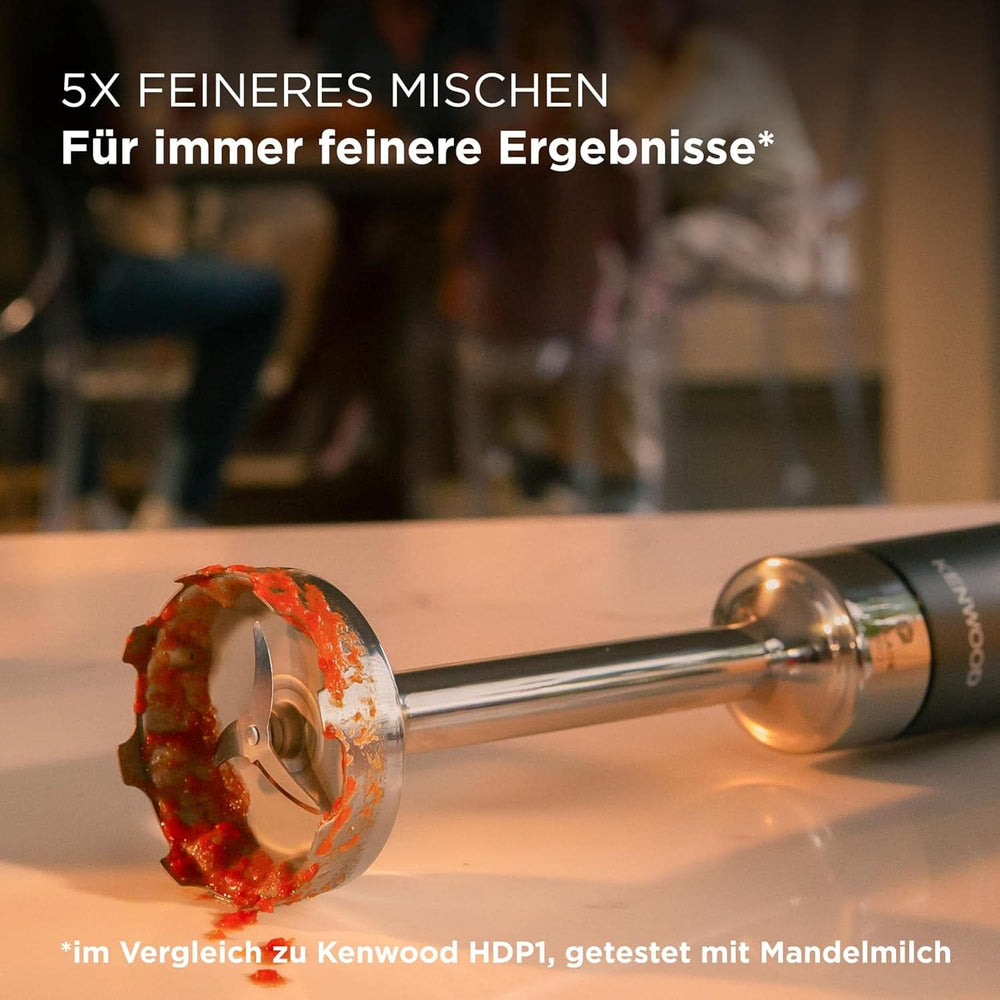 Kenwood Triblade XL Pro Stabmixer HBM80.322BK, 1200W, vitesses variables, Edelstahl(Pürierfuss), Schneebesen, Emulgieraufsatz, 500Ml Zerkleiner, 700 & 250Ml Becher, Spülmaschinenfeste Teile Bucatarie Naty Shop