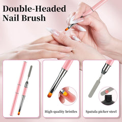 Ensemble de 120 formes d'ongles doubles, modèles d'extension d'ongles avec brosse rose à double extrémité, clip pour pointe d'ongle, séparateur d'orteil en éponge et lime à ongles pour ongles en polygel