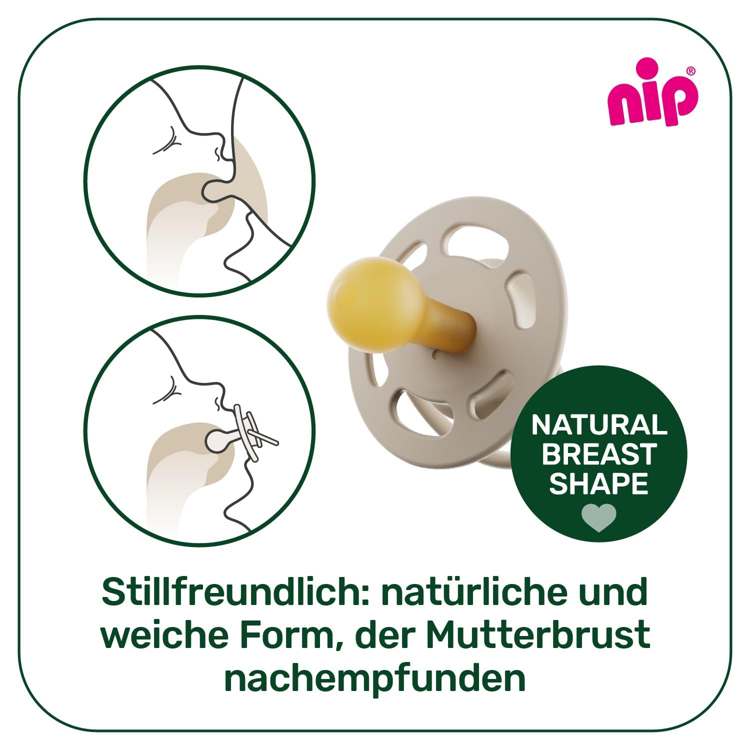 pincement - Vert Cerise | 0-6 mois | Paquet de 4 | Sucette pour bébé, adaptée à l'allaitement et à la dentition. Sucette durable, fabriquée à partir de matières premières naturelles, vert clair/marron
