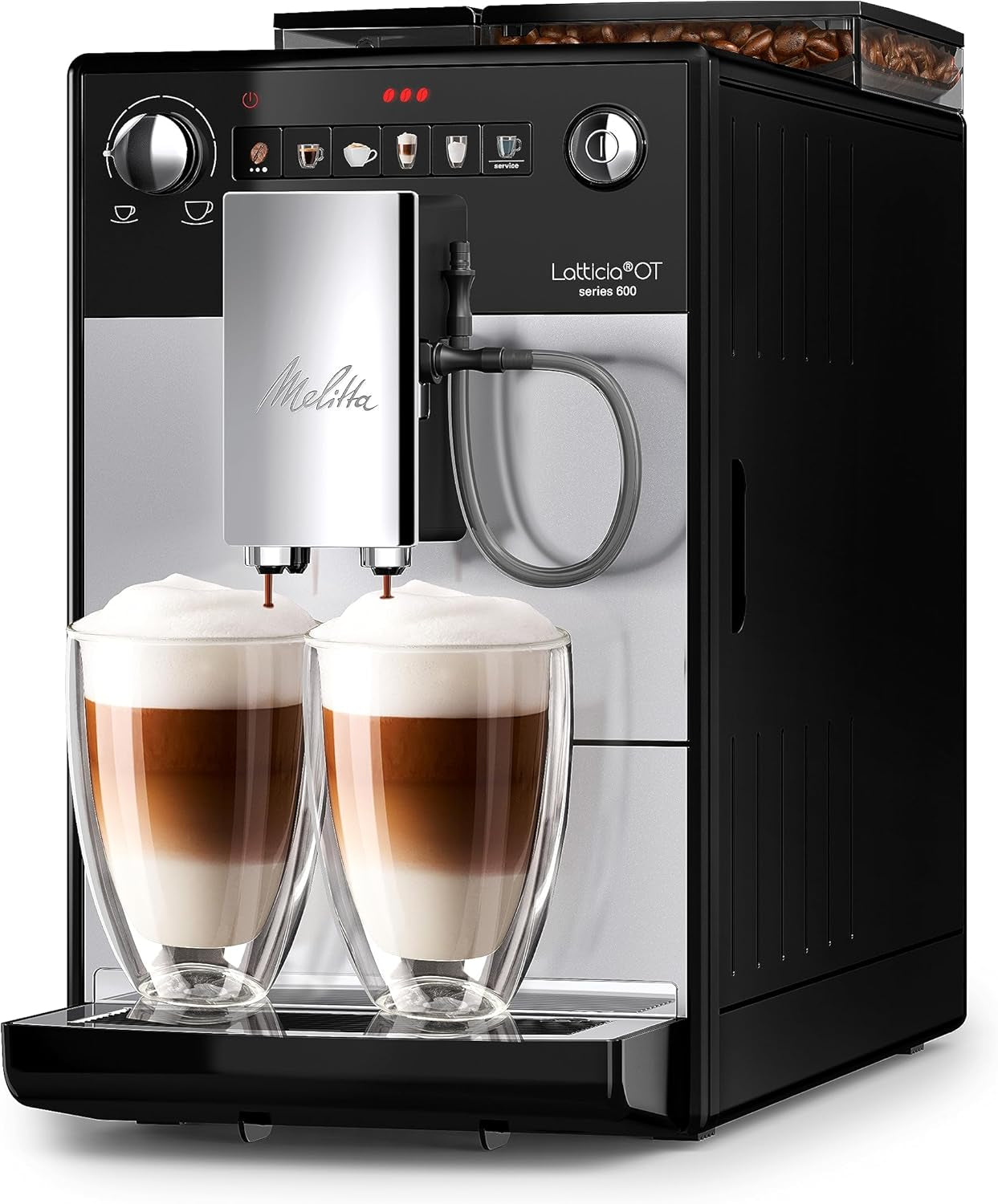 Melitta Latticia OT - Machine à expresso entièrement automatique avec système de lait, machine à expresso avec moulin pour par ex. café ou cappuccino, argent/noir