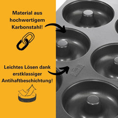 Birkmann, Easy Baking, Donutblech, Backform Für 6 Donuts, Mit Hochwertiger Antihaftbeschichtung, Ø 9 Cm, Mit Rezept, 881631 Moules et plaques pour la cuisson Naty Shop