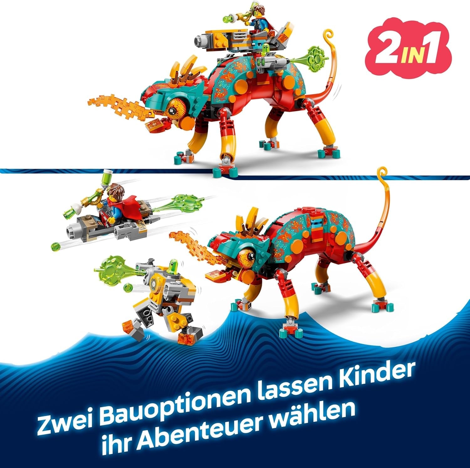 LEGO DREAMZzz Mateos Feuer-Chamäleon - Tierfigur, die Sich in EIN Spielzeug Jet & Mech oder einen Wächter verwandelt - Bauset für Mädchen und Jungen ab 7 Jahren inkl. 2 Minifiguren - Geschenk 71492