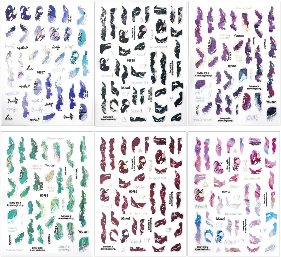 6 couleurs d'autocollants pour ongles en marbre, poudre bronzante argentée, autocollants pour ongles en marbre Bloom, autocollants pour ongles en marbre 3D, accessoires de conception, autocollants pour nail art, ensemble d'autocollants pour ongles