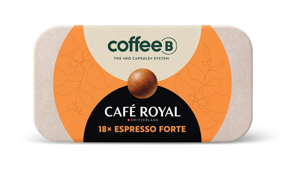 CoffeeB Kaffee Espresso Forte - Boules de café pour CoffeeB Kaffeemaschinen, Arabica Robusta Mischung - das Kapselsystem ohne Kapsel (x18)