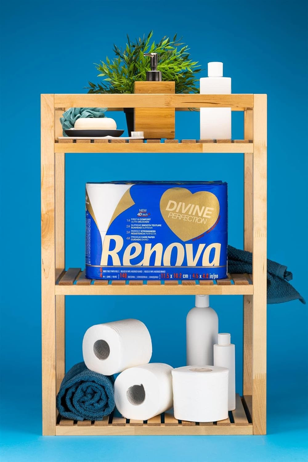 Renova Renova Divine Perfection Papier toilette, 42 rouleaux, papier toilette de qualité supérieure, 4 épaisseurs, ultra doux, extra résistant, épais, doux et absorbant, papier certifié FSC, 4400 g