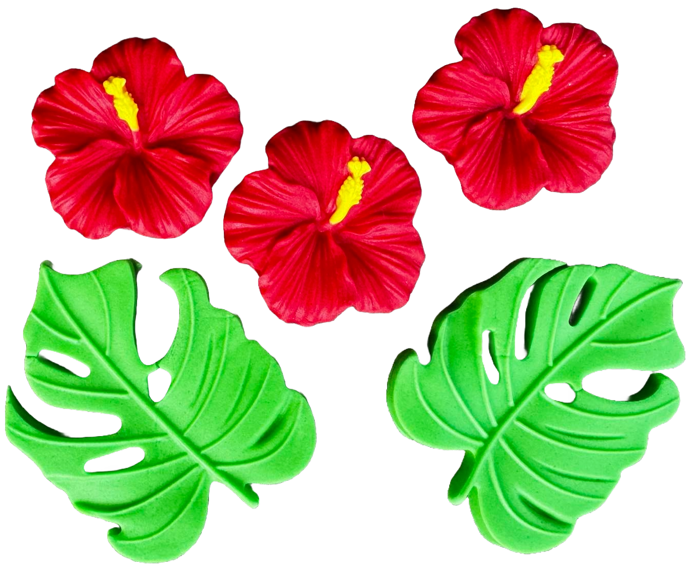 Lot de 5 décorations comestibles en sucre, décorations en pâte à sucre Hibiscus Naty Shop