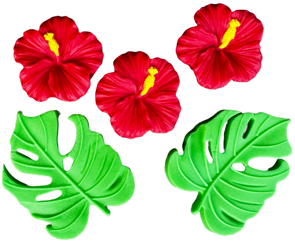 Lot de 5 décorations comestibles en sucre, décorations en pâte à sucre Hibiscus Naty Shop