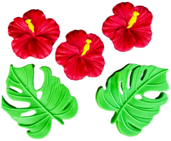 Lot de 5 décorations comestibles en sucre, décorations en pâte à sucre Hibiscus Naty Shop