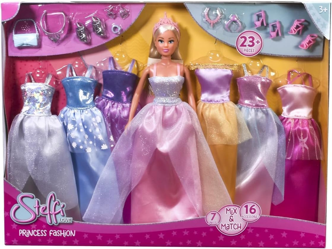 Simba Steffi Love Princess Fashion – Poupée de princesse avec 7 vêtements et 16 accessoires, poupée de mode avec style château pour les petits et les styles, 29 cm de gros, à partir de 3 ans