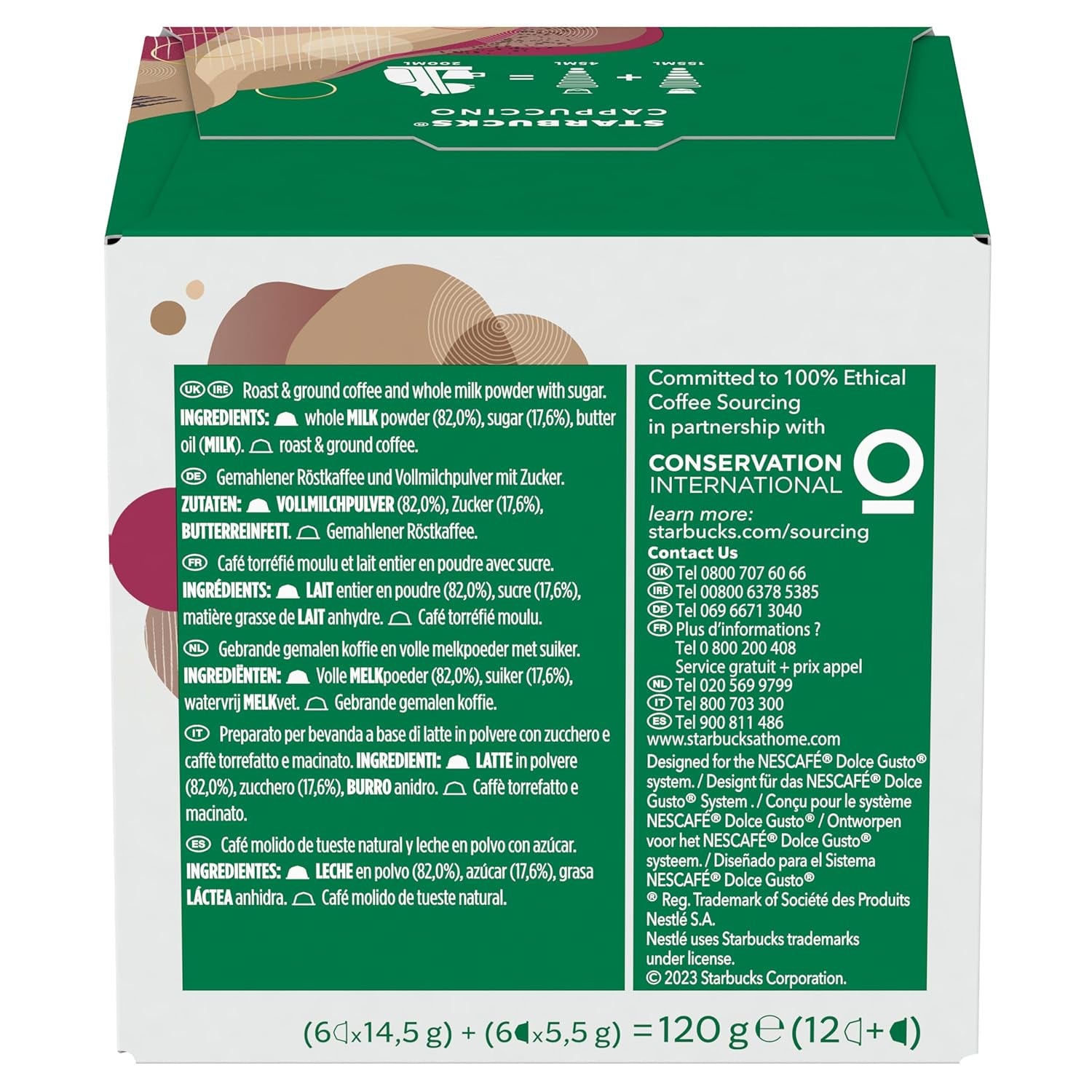 STARBUCKS Cappuccino de Nescafé Dolce Gusto Kaffeekapseln 6 x 12 (72 Kapseln)