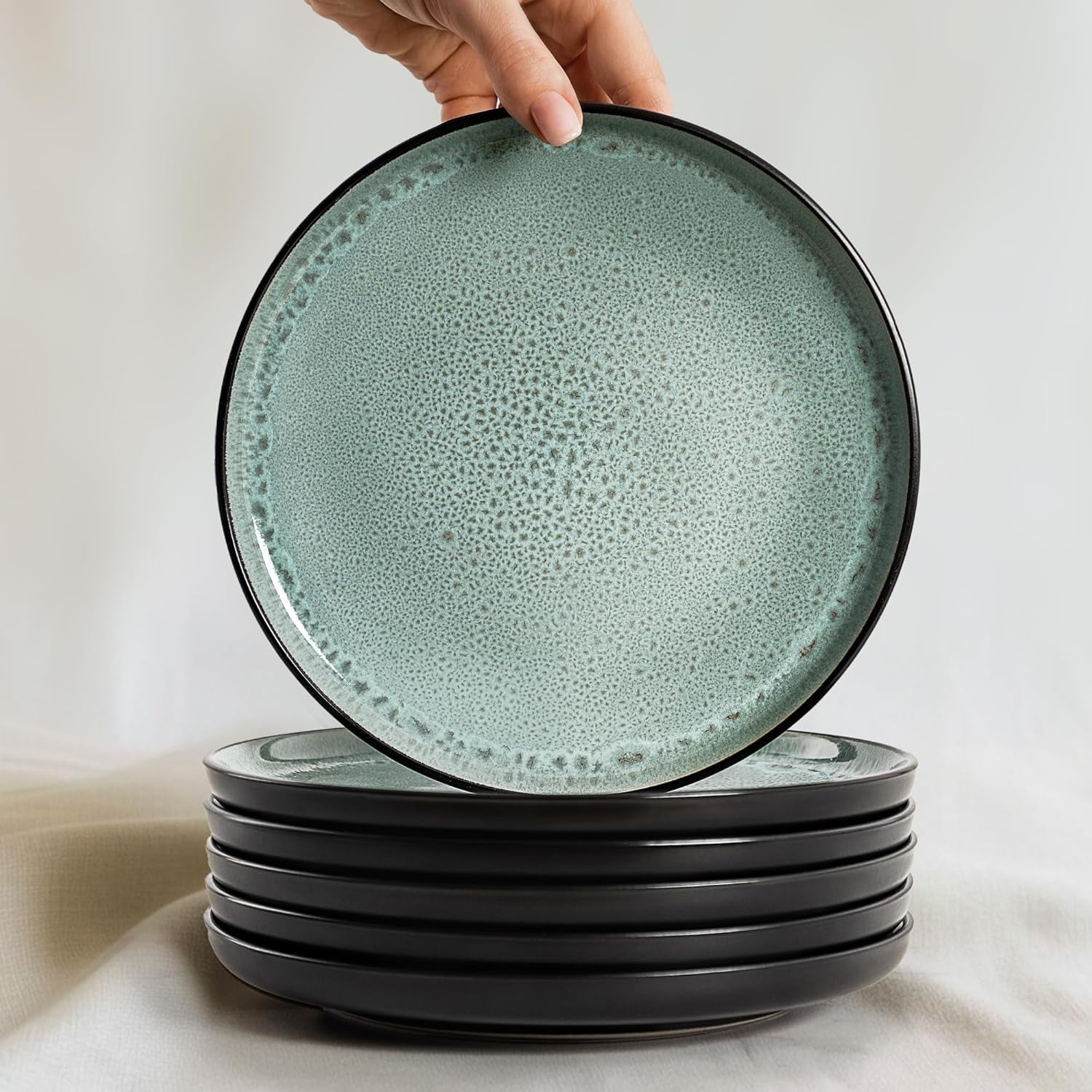 Twinzee Service de table en grès 24 pièces pour 6 personnes – Ensemble bol et assiette – Grès allant au micro-ondes – Collection Riviera