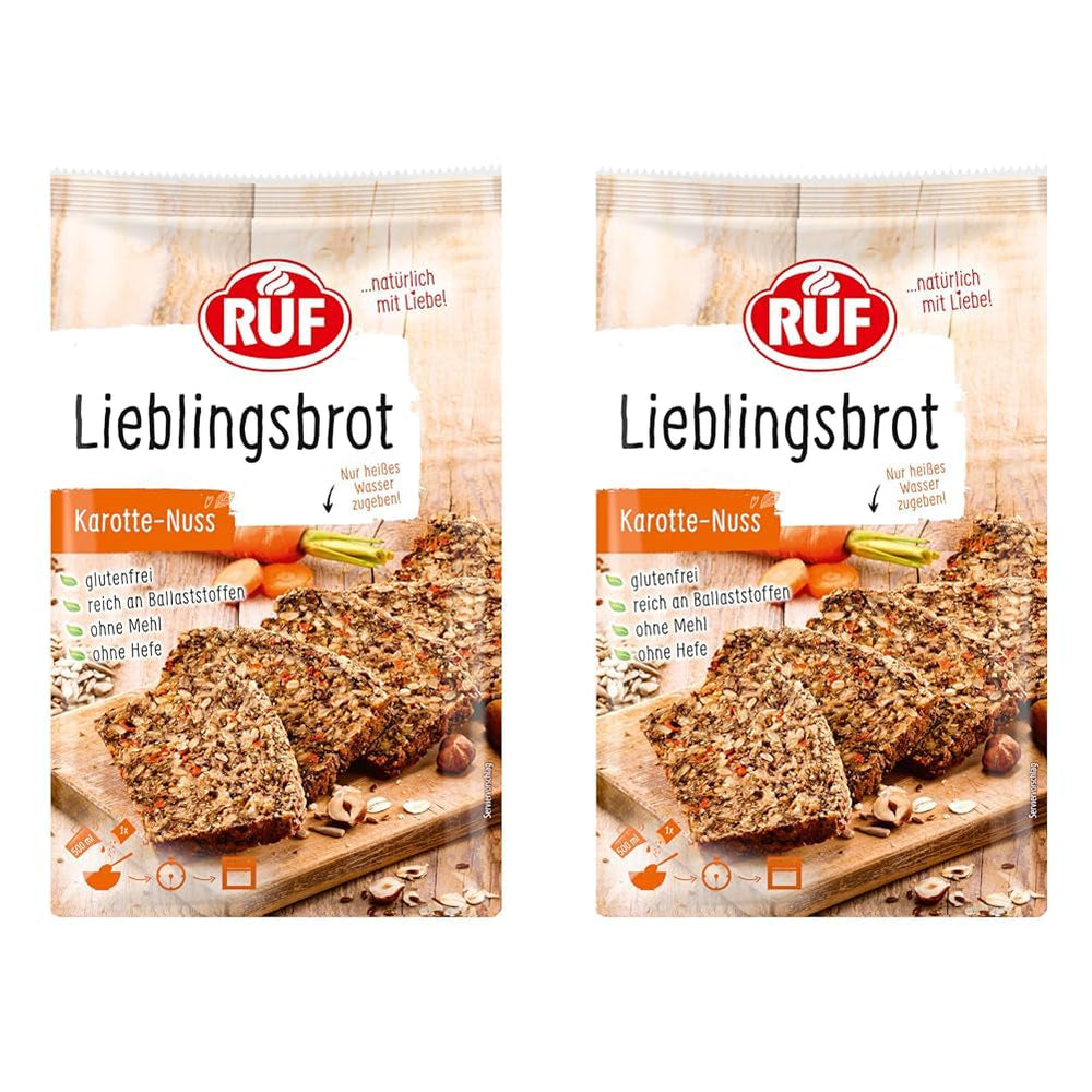 RUF Lieblingsbrot Protein, Brot-Backmischung, Brotmischung, Brotteig-Mischung, Proteinreiches Brot, Glutenfrei, Ohne Mehl & Hefe, 1 X 500G Naty Shop 600 G (2Er Pack) Karotte Nuss