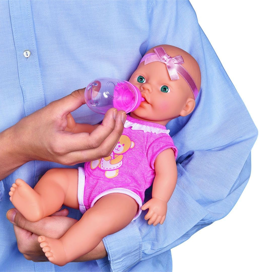 Simba 105030069 - New Born Baby Puppe, Vollvinylpuppe mit Trink- und Nässfunktion, mit Geburtsurkunde und Zubehör, 4 Teile, 30cm, Babypuppe, ab 3 Jahre