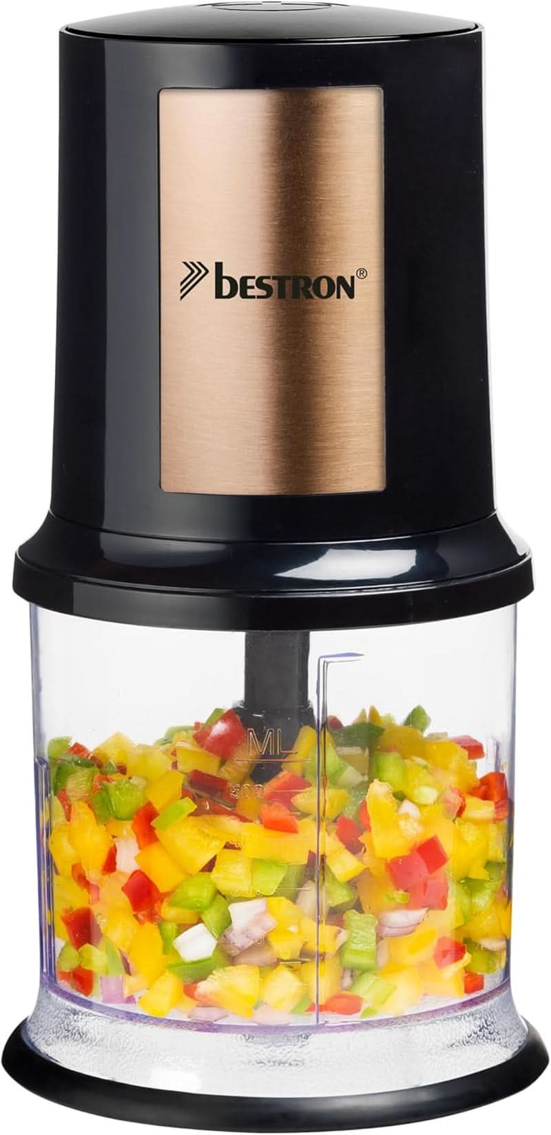 Bestron Elektrischer Multi-Zerkleinerer, Universalzerkleinerer Mit deux Schneidemessern & 500Ml Kapazität, Große Pulstaste, 400 Watt, Couleur: Kupfer Kitchen Naty Shop Kupfer