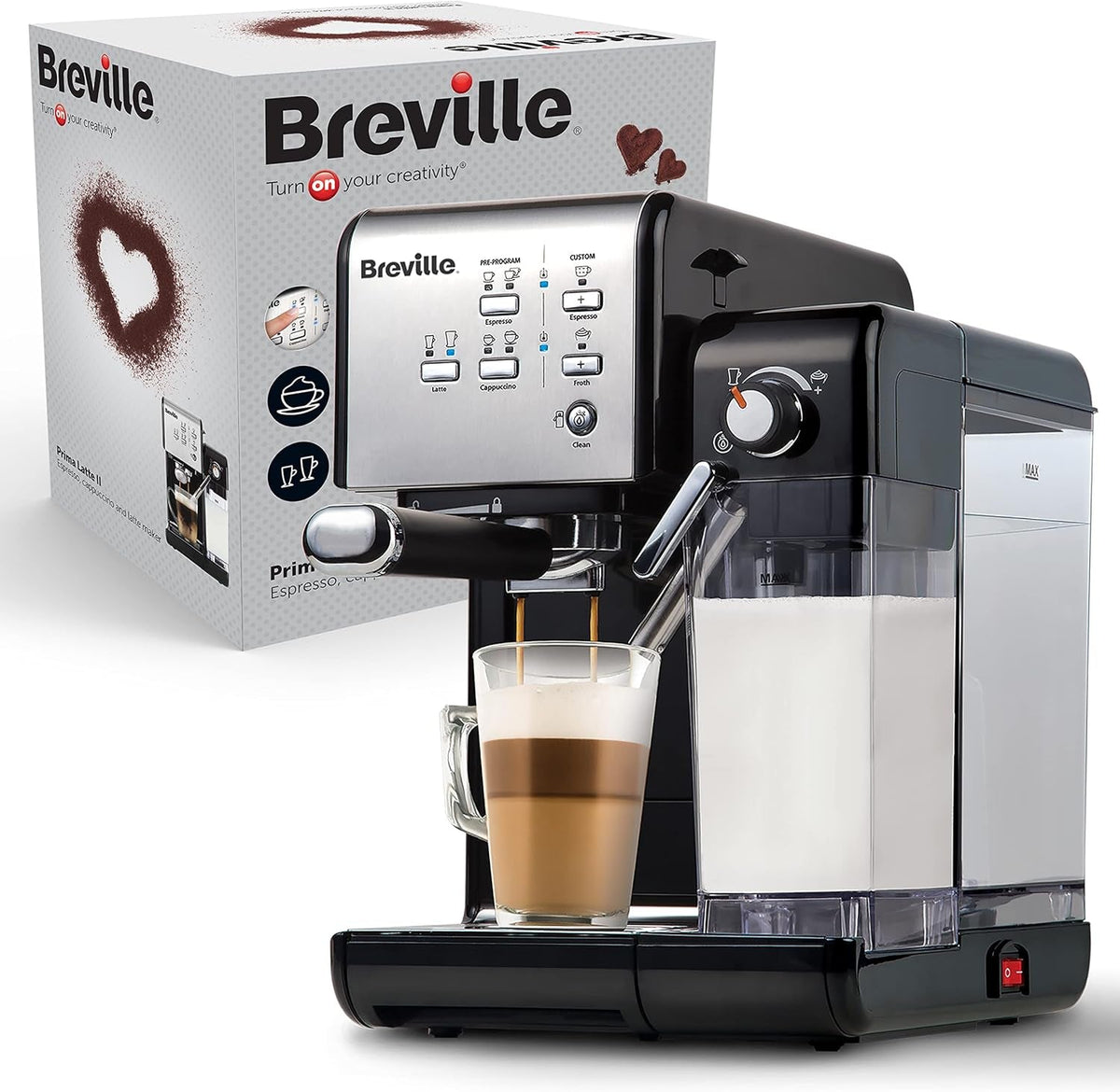 Expresso Breville Prima Latte II | Machine à latté et cappuccino | Pompe professionnelle avec 15 bars et mousseur à lait | Argent [VCF108X]