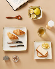 Service de table en grès pour 6 personnes Ocean Series, service de table carré de 18 pièces, service combiné d'assiettes, vernis réactif, vaisselle résistante aux rayures, Beige