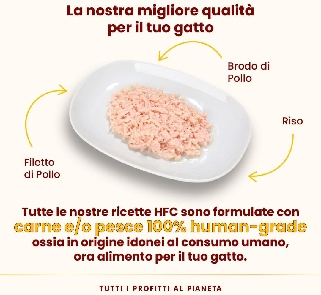 almo nature HFC Natural - Hrană umedă pentru pisici - cu pui - Calitate umană, Fără gluten, Monoproteină - 55g, pachet de 6