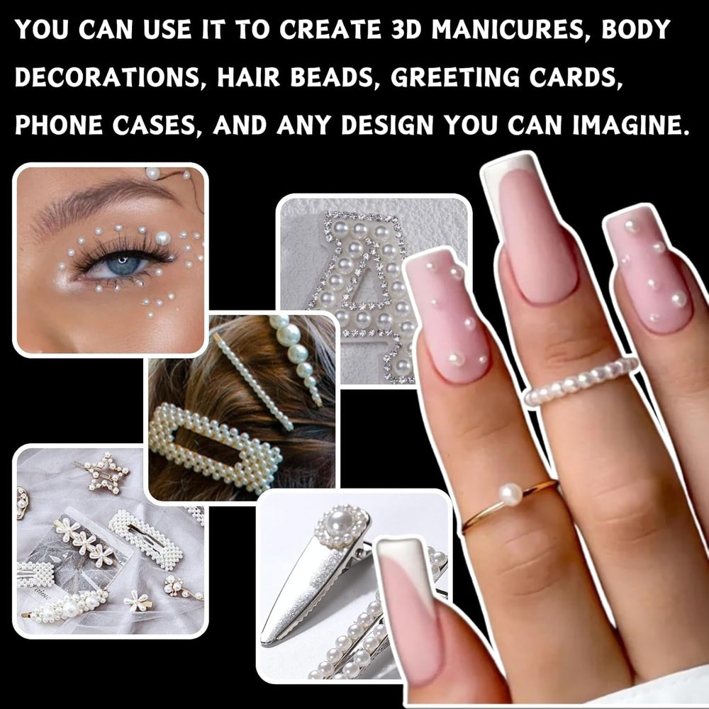 12 Größen Nail Art Perlen, Flache Perlen, Nail Art Accessoires, Halbkreis Nagelperlen, Weiße Nail Charms Und Glitzersteine ​​​​Nägel Für Nail Art Design, DIY Basteln, Alltag, Hochzeit (2 boîtes)