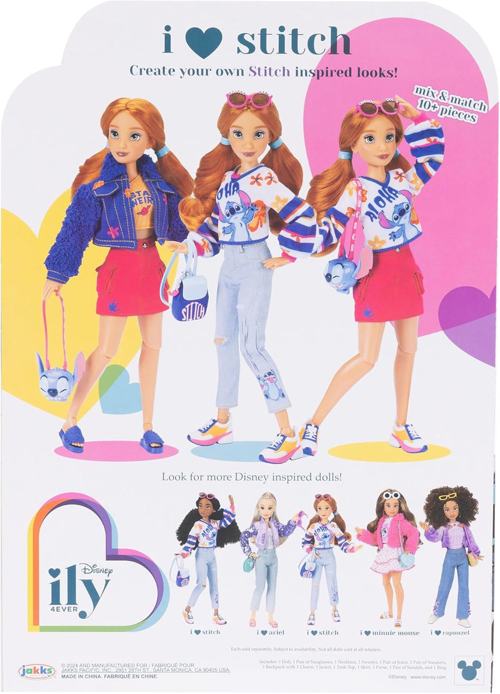 Poupées mannequins Disney ILY 4EVER Stitch avec cheveux rouges 11,5" de haut avec 13 points d'articulation, deux tenues complètes Mix-And-Match et une bague Mickey étincelante pour vous ! Poupées Naty Shop