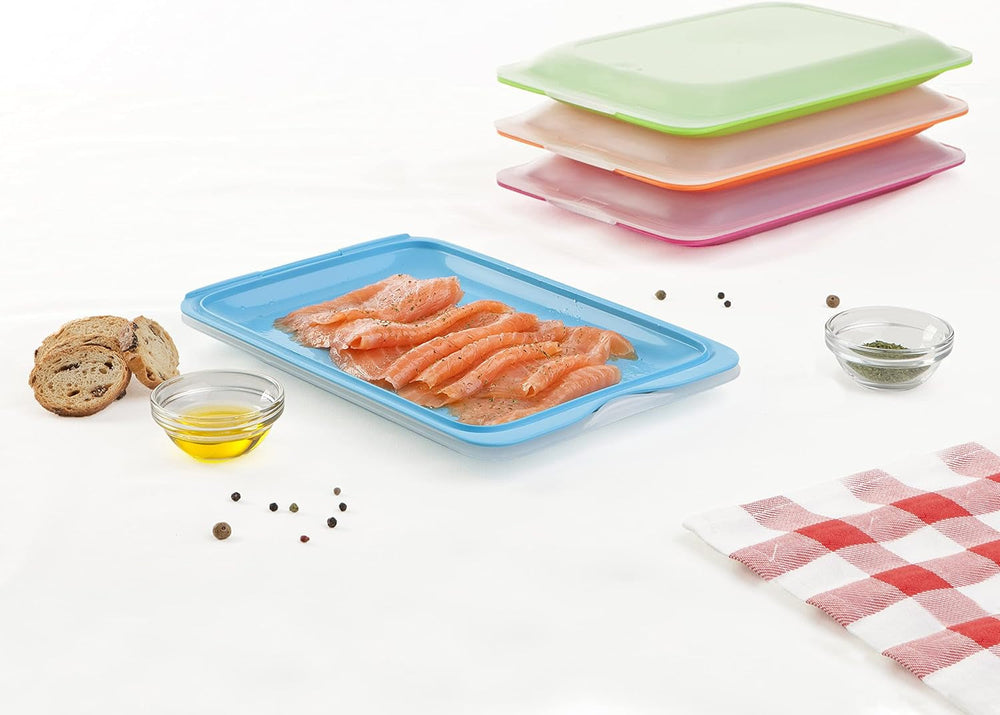 TATAY Fresh Slicer Box Lot de 4, sans BPA, réutilisable, empilable, lave-vaisselle et MWO, couleurs aléatoires. Mesure 17 cm x 3,2 cm x 25,2 cm Boîtes de conservation des aliments Naty Shop