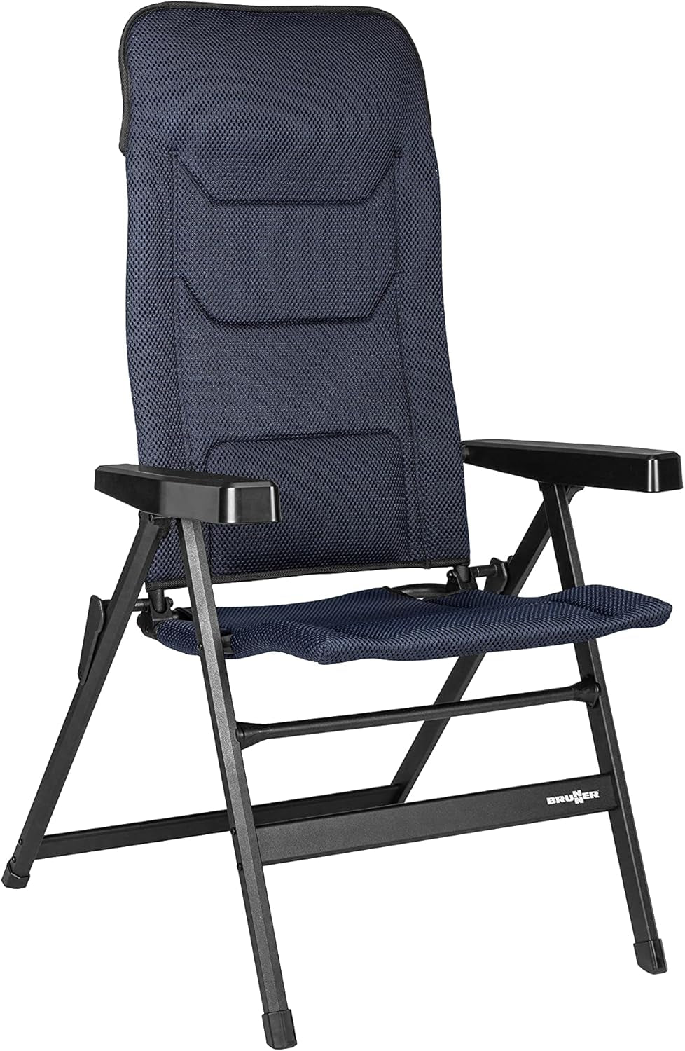 BRUNNER Rebel PRO (S-M-L) Chaise pliante pour camping, jardin, terrasse Fabriqué en aluminium, réglable sur 5 positions, capacité de charge jusqu'à 150 kg, dossier haut, noir ou bleu Coussins de voyage Naty Shop Titre par défaut